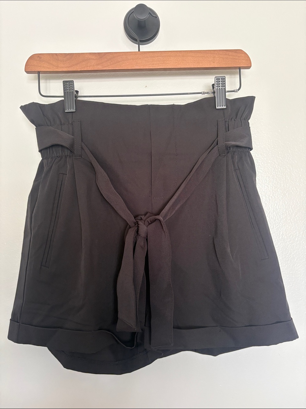 Streetwear Society High-Waist Paperbag Tie-Belt Shorts - Black